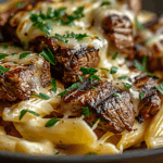 Creamy Garlic Parmesan Steak Pasta