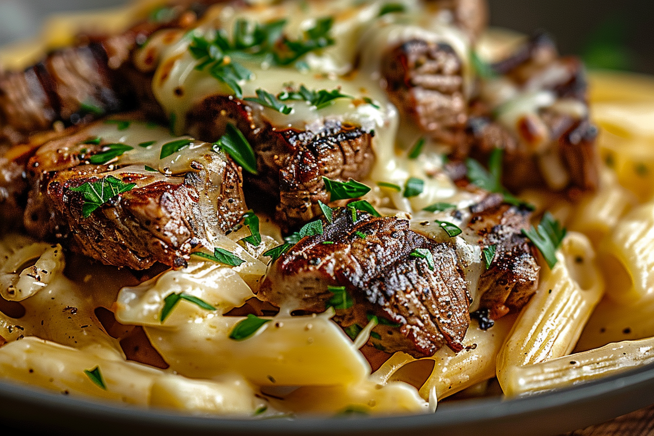 Creamy Garlic Parmesan Steak Pasta