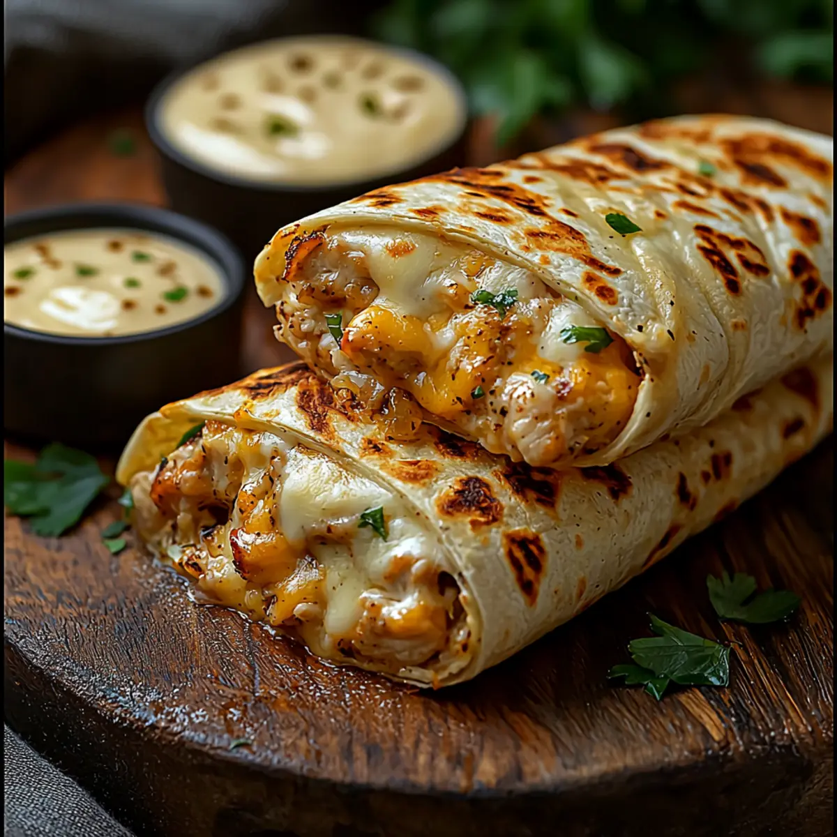 cheesy garlic chicken wraps