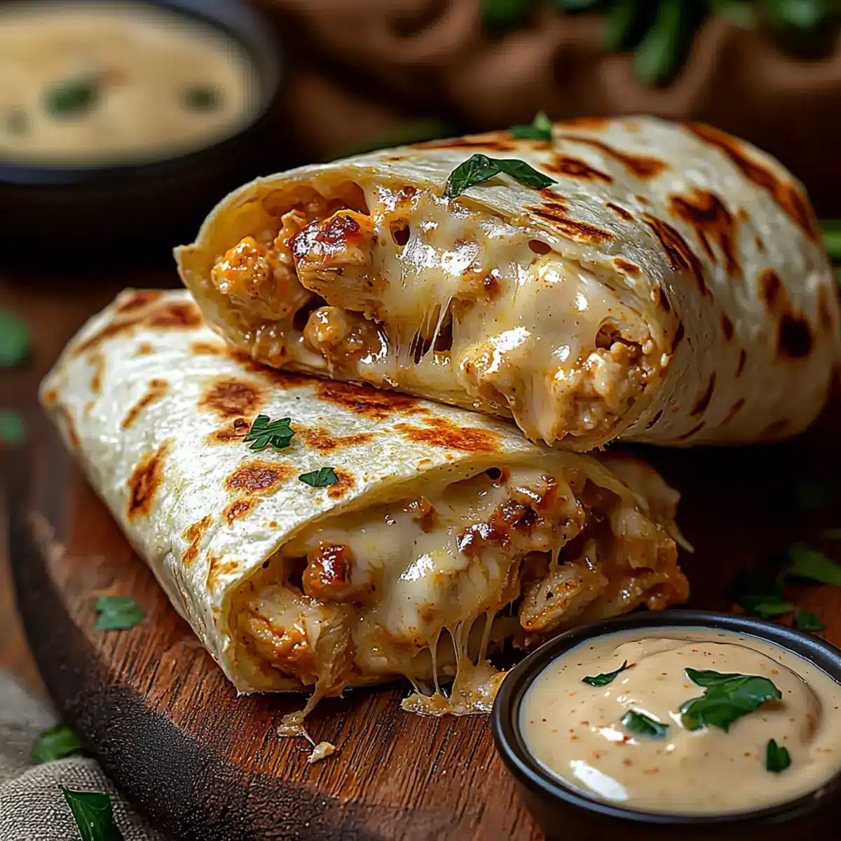 cheesy garlic chicken wraps