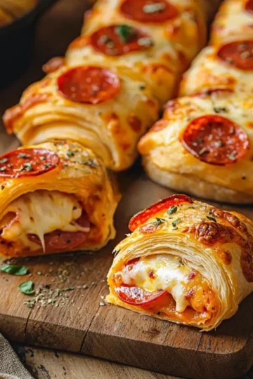 flaky pepperoni pizza rolls with mozzarella and herbs